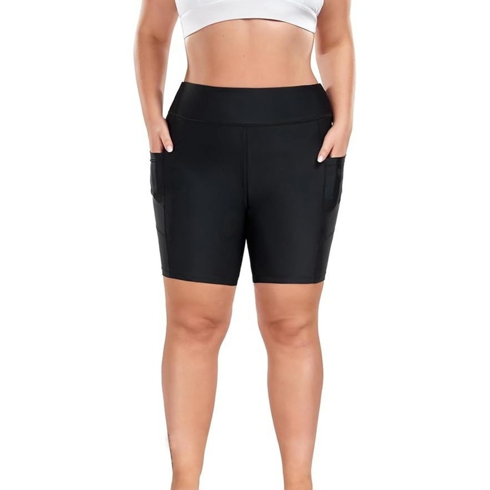 Inno Swim Shorts Women 5X Black UPF 50+ High Waisted Pockets Tummy Control